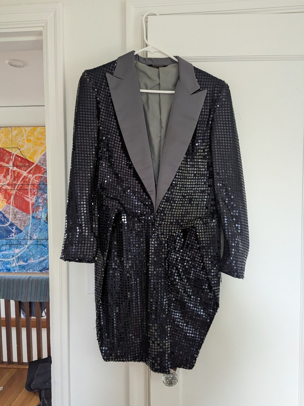 Pierre Cardin Black Sequin Blazer with Satin Lapel